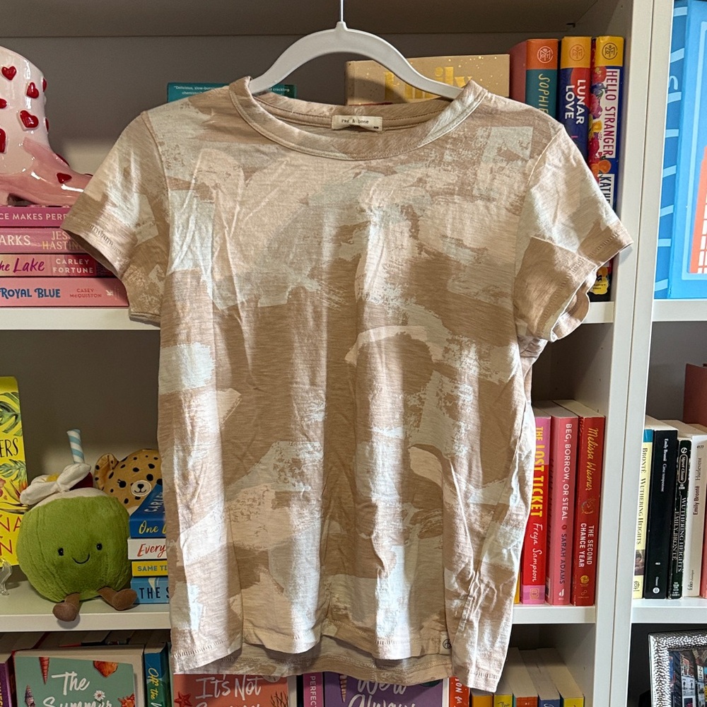 rag & bone Beige Abstract Short Sleeve Tee